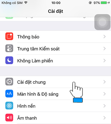 Giao diện cài đặt chung (General) trên iPhone