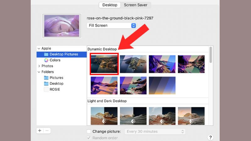 Giao diện cài đặt hình nền trên macOS