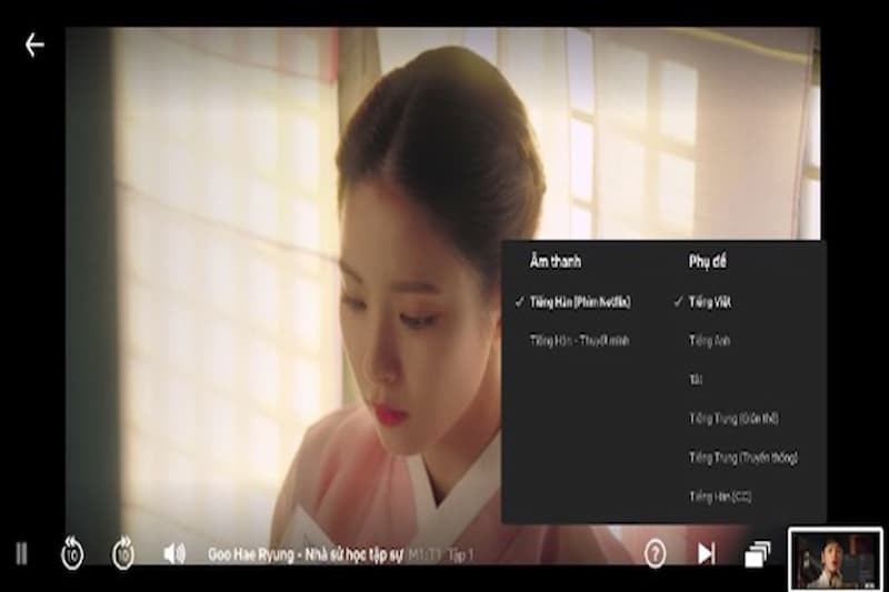 Giao diện cài đặt phụ đề và âm thanh trên Netflix với tùy chọn tiếng Việt