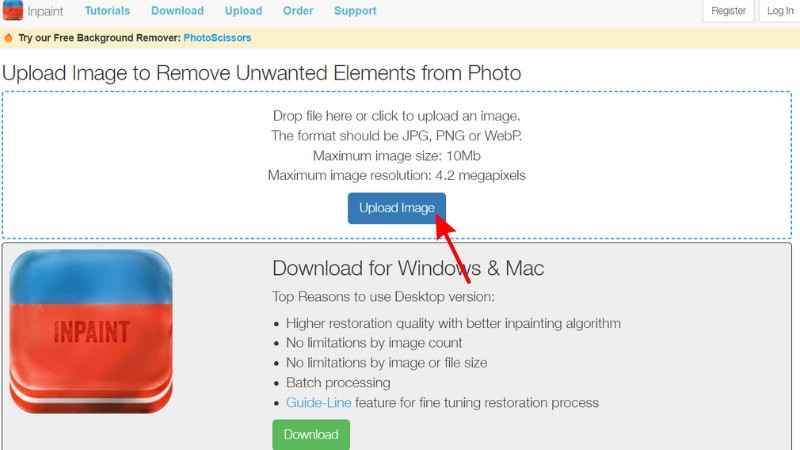 Giao diện công cụ Inpaint xóa Watermark trực tuyến