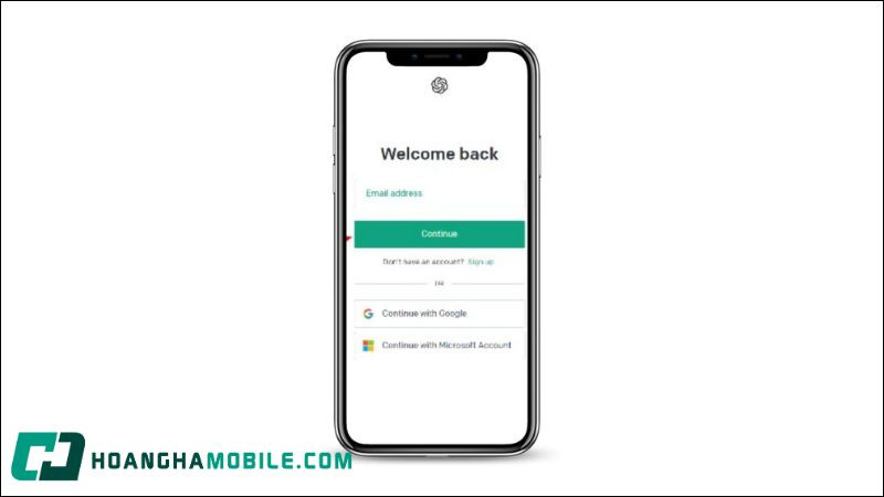 Giao diện đăng nhập ứng dụng di động Chat GPT bằng email và mật khẩu