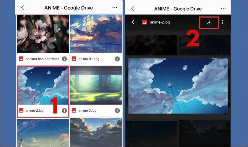 Giao diện Google Drive trên điện thoại hướng dẫn tải ảnh màu sắc 4K