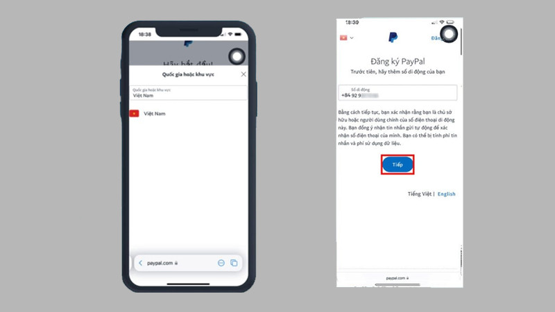Giao diện nhập địa chỉ email và mật khẩu khi đăng ký tài khoản PayPal