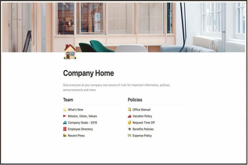 Giao diện Notion trực quan và dễ tùy chỉnh, hiển thị các mục chức năng sắp xếp gọn gàng