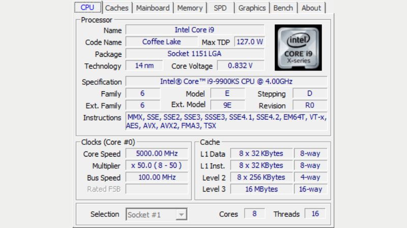 Giao diện phần mềm CPU-Z hiển thị thông tin chi tiết về CPU và RAM