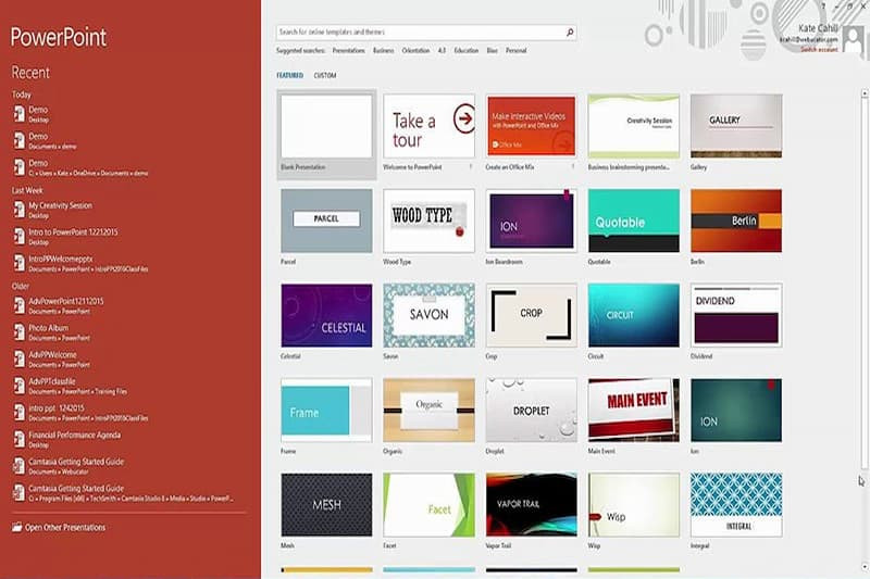 Giao diện phần mềm Microsoft PowerPoint, công cụ phổ biến tạo slide thuyết trình.