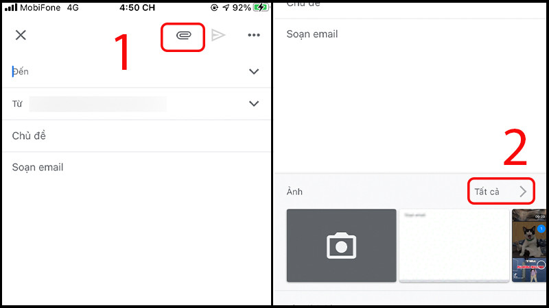 Cách Gửi Ảnh Gốc Giữ Trọn Độ Sắc Nét Giao diện soạn email và đính kèm tệp trên ứng dụng di động