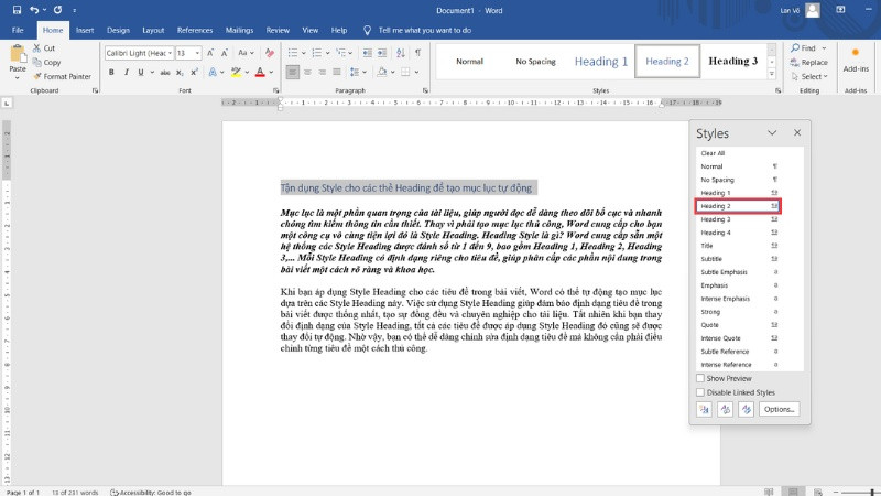 Giao diện tab References trong Word hiển thị tùy chọn Table of Contents