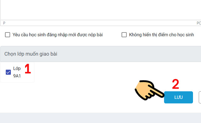 Giao diện tạo bài tập Azota, hiển thị các tùy chọn nâng cao và danh sách lớp để giao bài