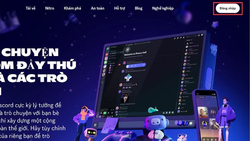Giao diện trang đăng nhập và đăng ký tài khoản Discord
