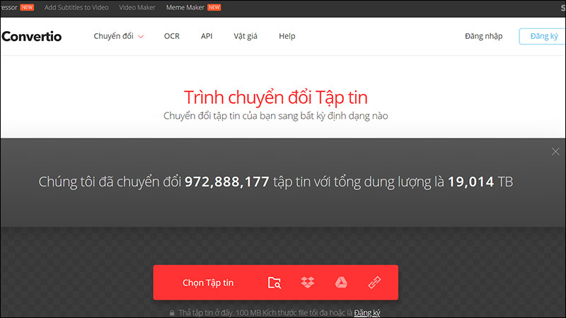 Giao diện trang web Convertio dùng để chuyển đổi file PNG sang PDF trực tuyến