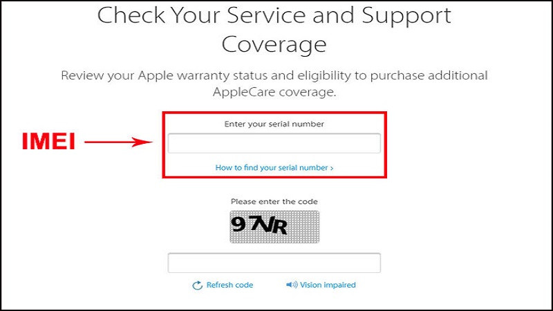 Giao diện trang web kiểm tra bảo hành Apple Check Coverage