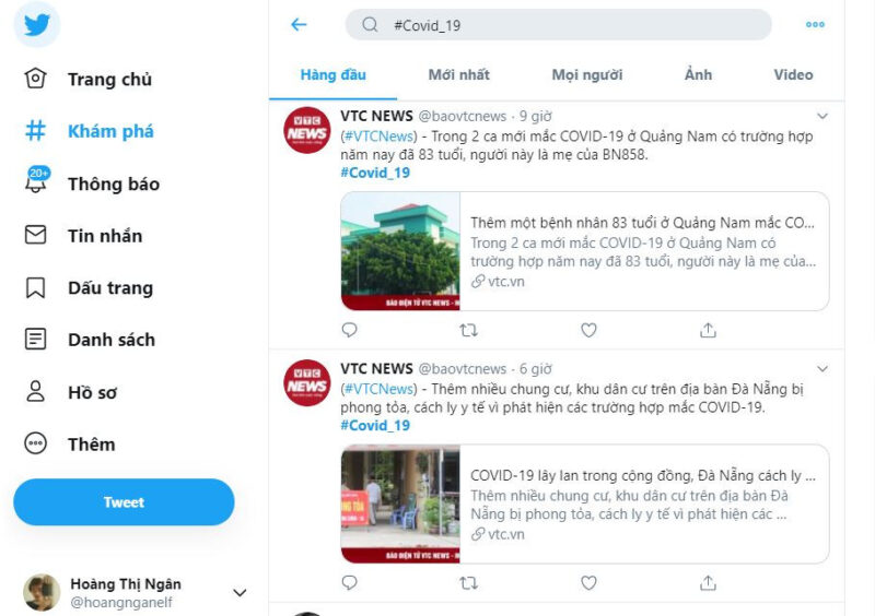 Giao diện Twitter hiển thị các hashtag thịnh hành (trending hashtags) để người dùng dễ dàng theo dõi chủ đề nóng.