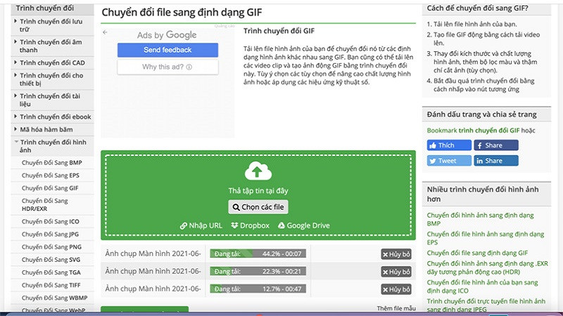 Giao diện website Convert Image hỗ trợ chuyển đổi hình ảnh thành GIF