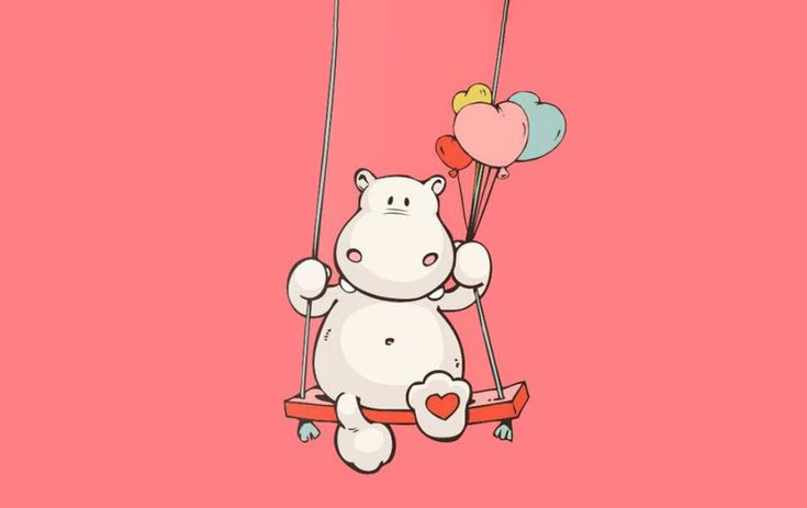 Hà mã chibi màu hồng đang ngồi trên xích đu