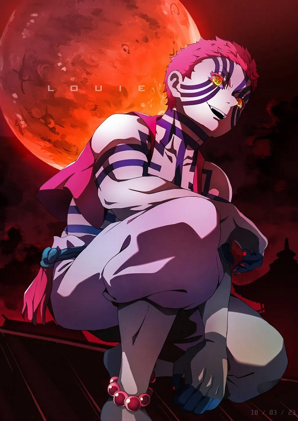 Hình ảnh Akaza ngầu trong bối cảnh kịch tính từ anime