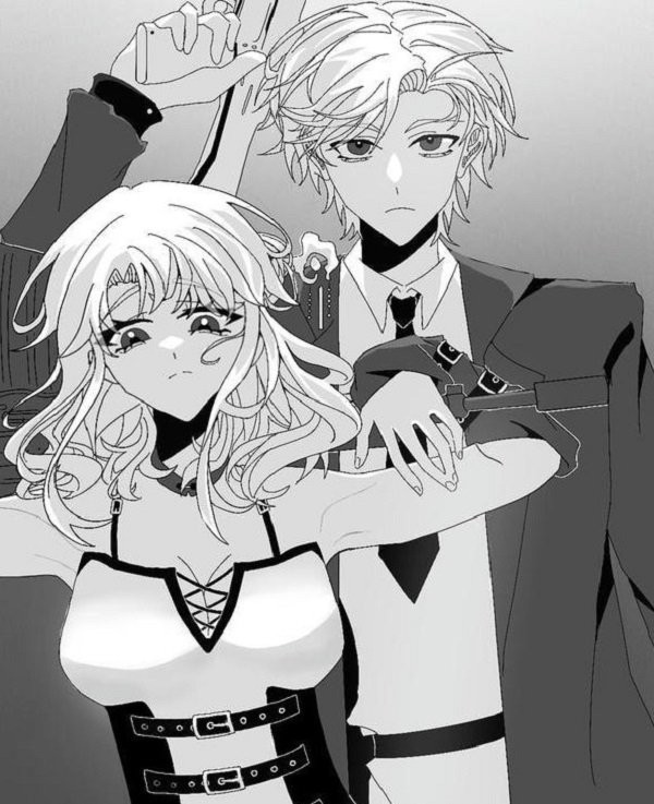 Hình ảnh anime cặp đôi cool với ánh mắt sắc sảo và trang phục ấn tượng