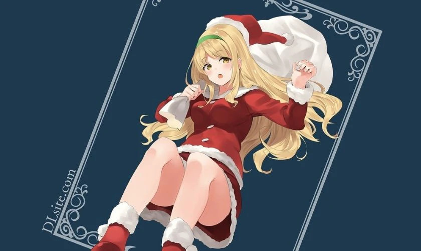 Hình ảnh anime chibi dễ thương của một cô gái đội mũ Noel