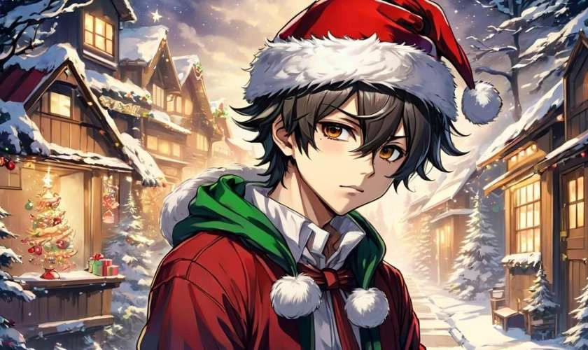Hình ảnh anime chibi nam ấm áp và dễ thương mùa Noel
