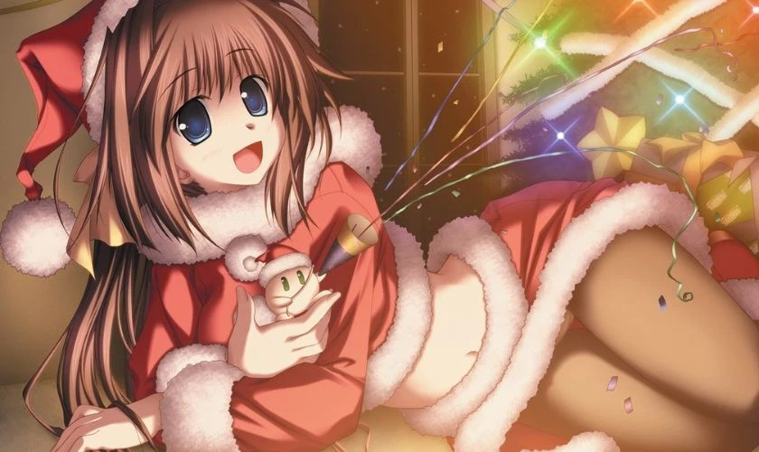 Hình ảnh anime chibi nữ bắn pháo hoa đêm Giáng sinh