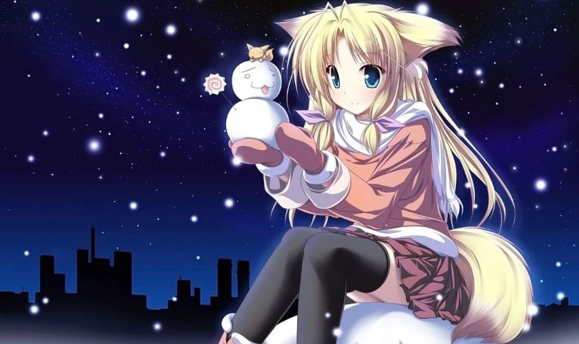Hình ảnh anime chibi nữ bên cạnh người tuyết đáng yêu