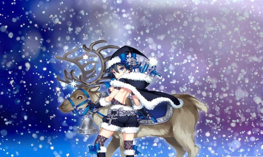 Hình ảnh anime chibi nữ cùng tuần lộc nhỏ đón Giáng sinh