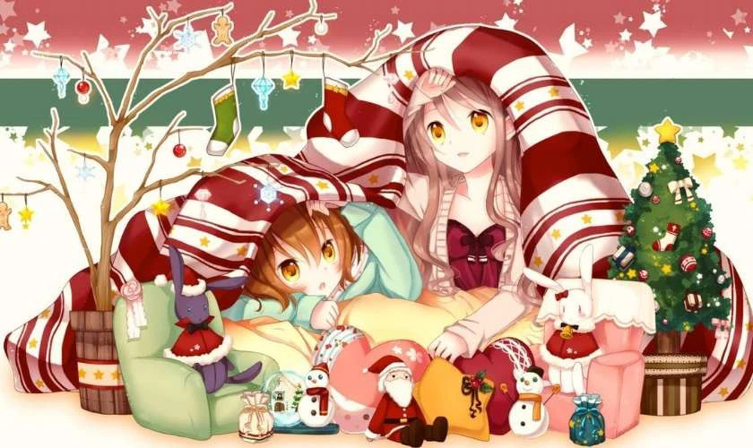 Hình ảnh anime chibi nữ đầy màu sắc chủ đề Giáng sinh
