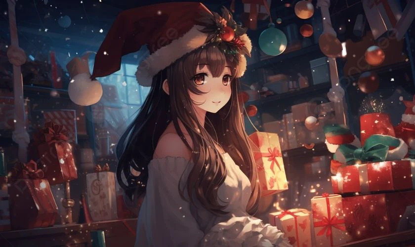 Hình ảnh anime chibi nữ đội nón Giáng sinh