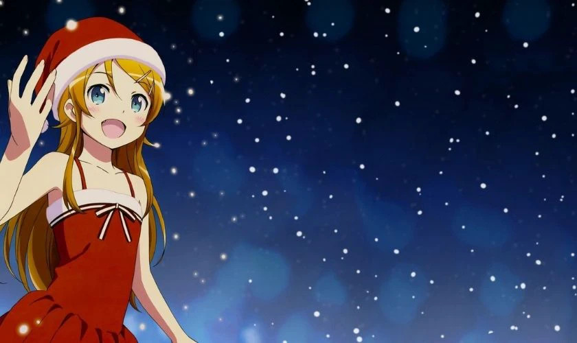 Hình ảnh anime chibi nữ lấp lánh ánh đèn Giáng sinh