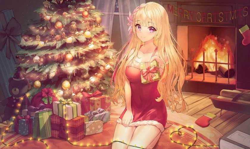 Hình ảnh anime chibi nữ tạo dáng dễ thương mùa Giáng sinh