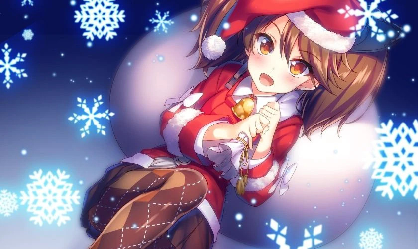 Hình ảnh anime chibi nữ với bông tuyết rơi