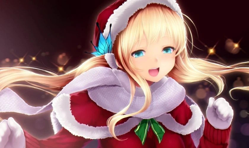 Hình ảnh anime chibi nữ xinh xắn đón Giáng sinh về