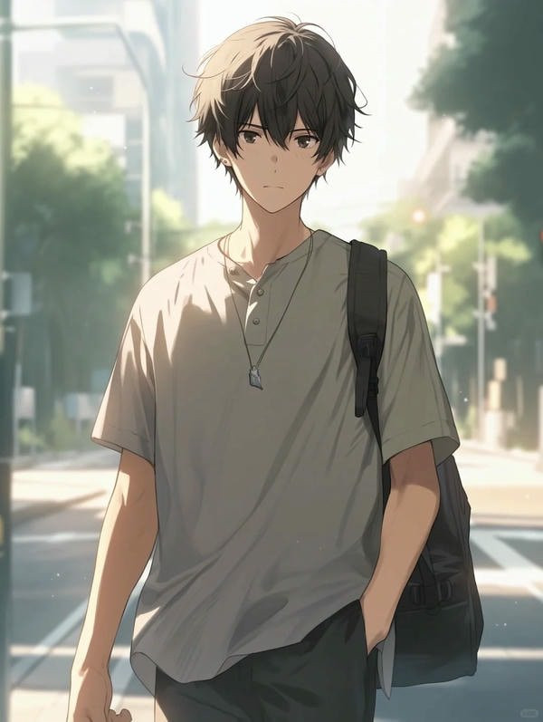 Hình ảnh anime học sinh nam với vẻ mặt ngạc nhiên