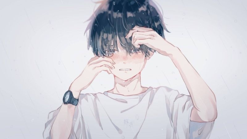 Hình ảnh anime nam buồn, một giọt nước mắt