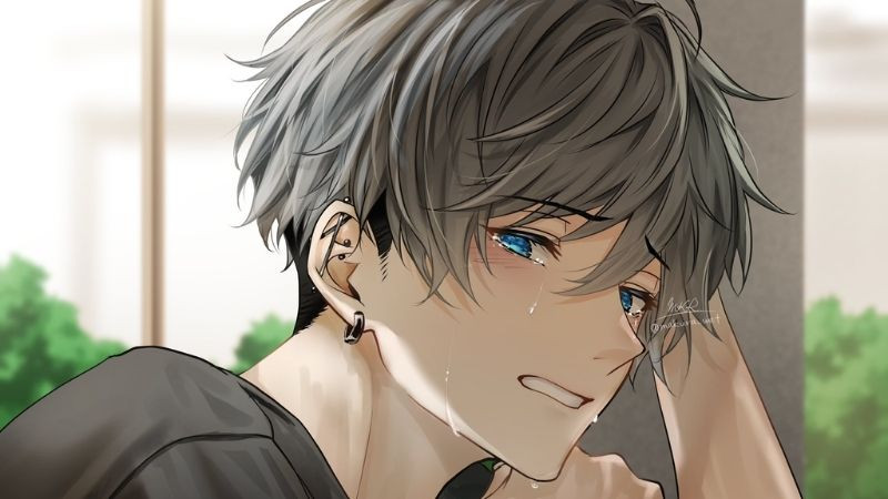 Hình ảnh anime nam buồn với biểu cảm suy tư