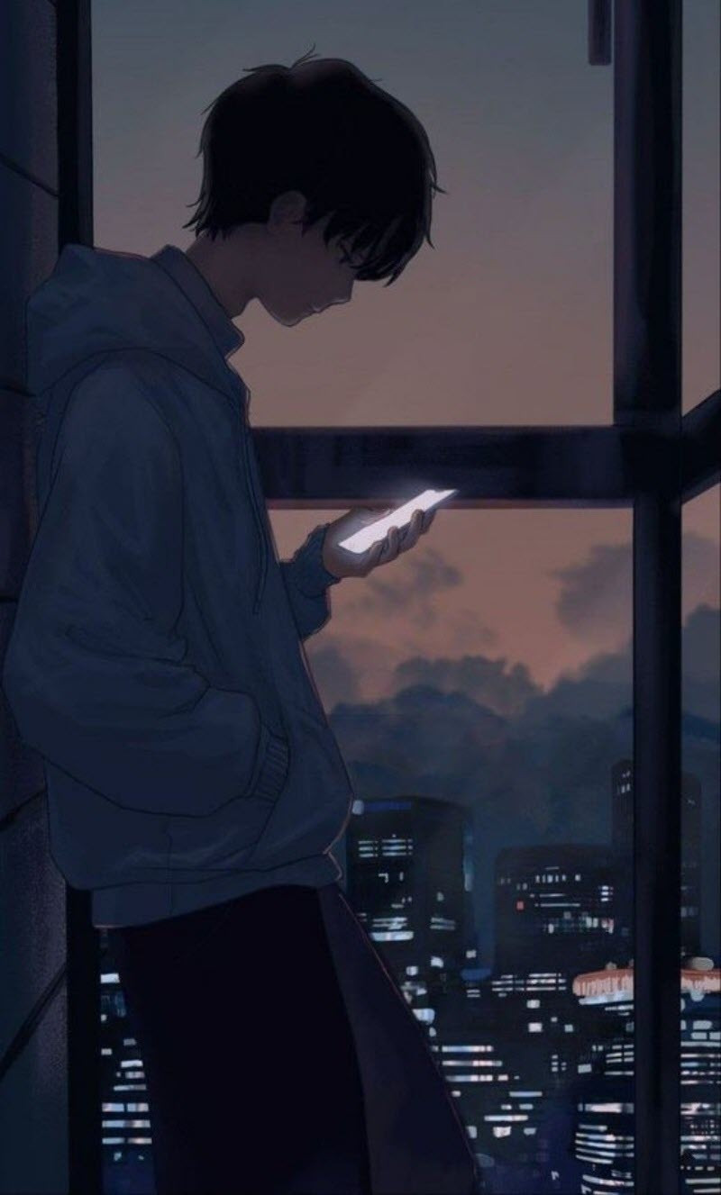 Hình ảnh anime nam lặng lẽ trong không gian tĩnh mịch