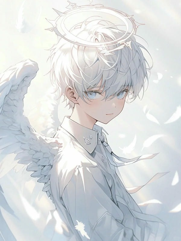 Hình ảnh anime nam tóc trắng với biểu cảm lạnh lùng