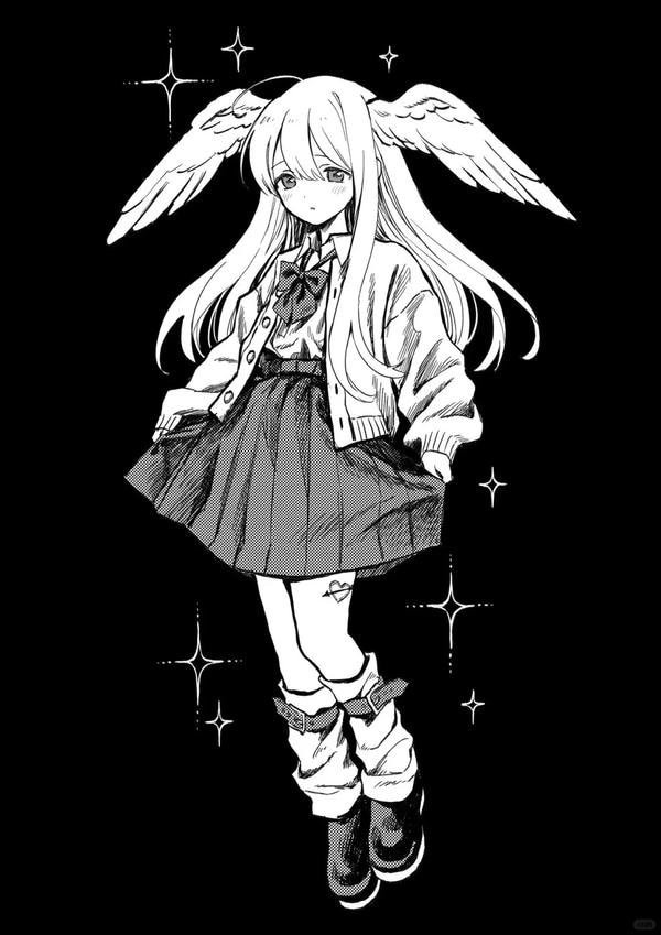 Hình ảnh anime nữ buồn đen trắng ngồi một mình