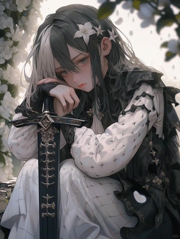 Hình ảnh anime nữ cầm kiếm trong trang phục độc đáo