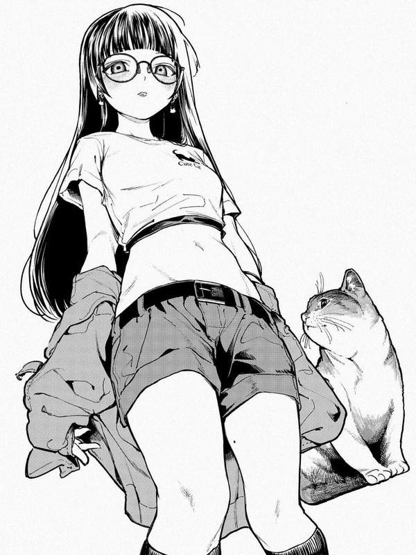 Hình ảnh anime nữ đơn sắc với mái tóc xoăn bồng bềnh