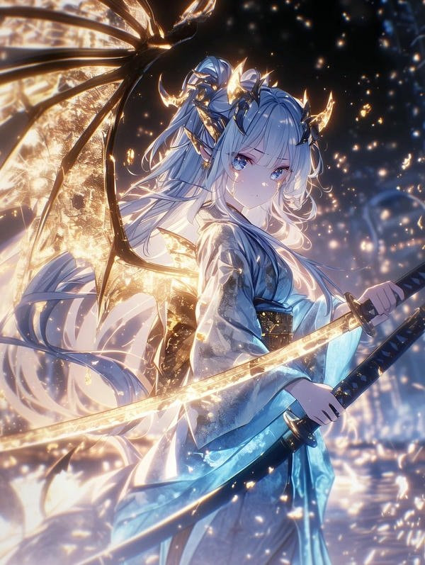 Hình ảnh anime nữ mạnh mẽ với kiếm lớn