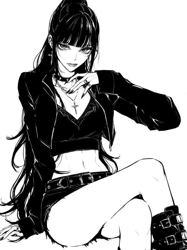 Hình ảnh anime nữ ngầu trong phong cách trắng đen ấn tượng