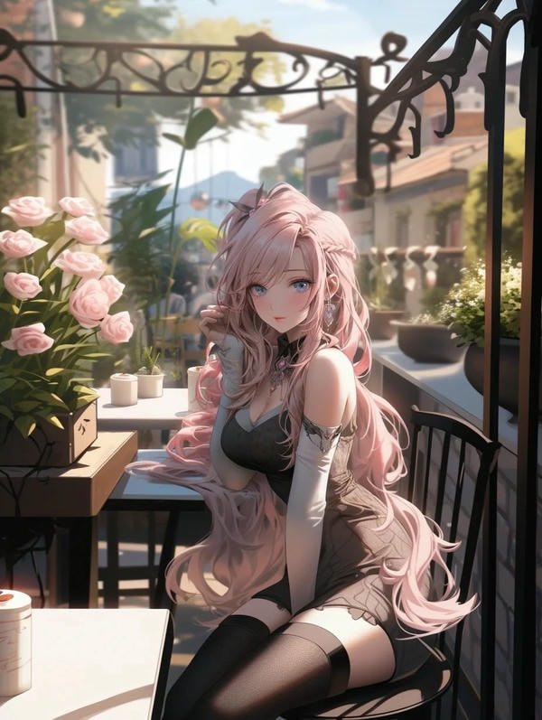 Hình ảnh anime nữ tóc hồng mặc nội y ren