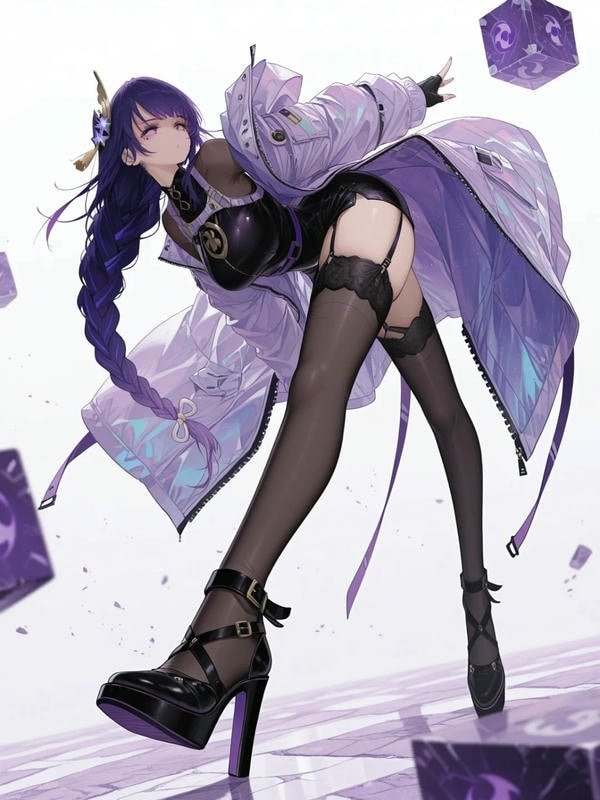 Hình ảnh anime nữ tóc tím nhạt trong bộ đồ gợi cảm