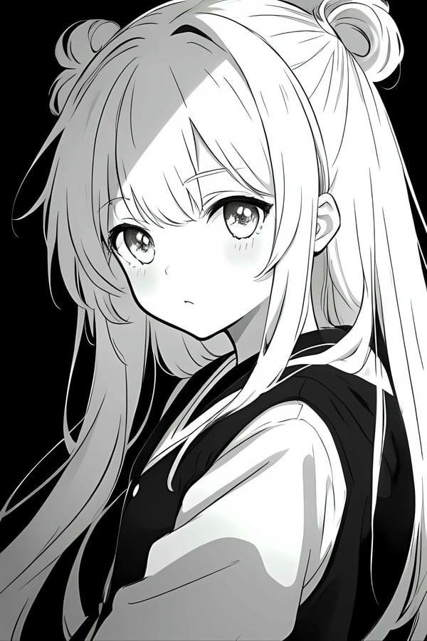 Hình ảnh anime nữ trắng đen đang viết hoặc vẽ