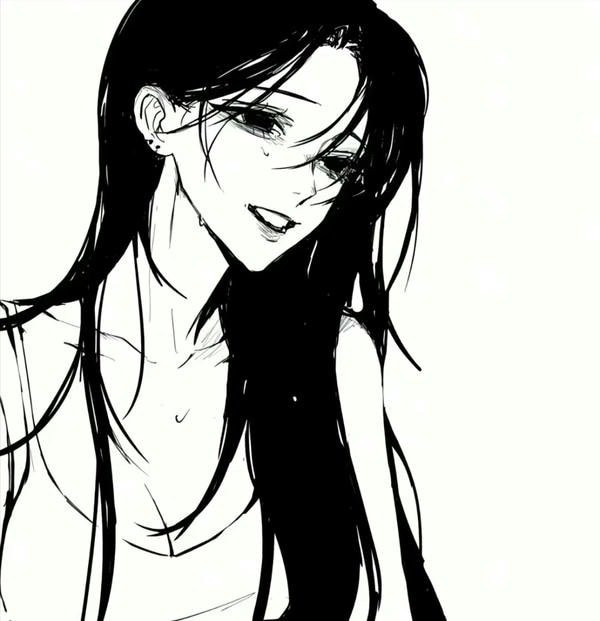 Hình ảnh anime nữ trắng đen đứng trong bóng tối