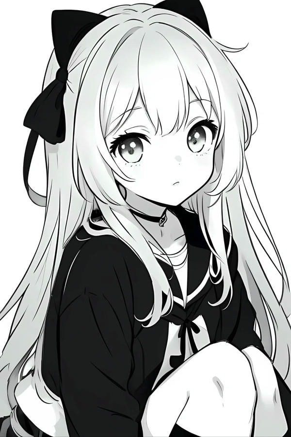 Hình ảnh anime nữ trắng đen dưới ánh trăng