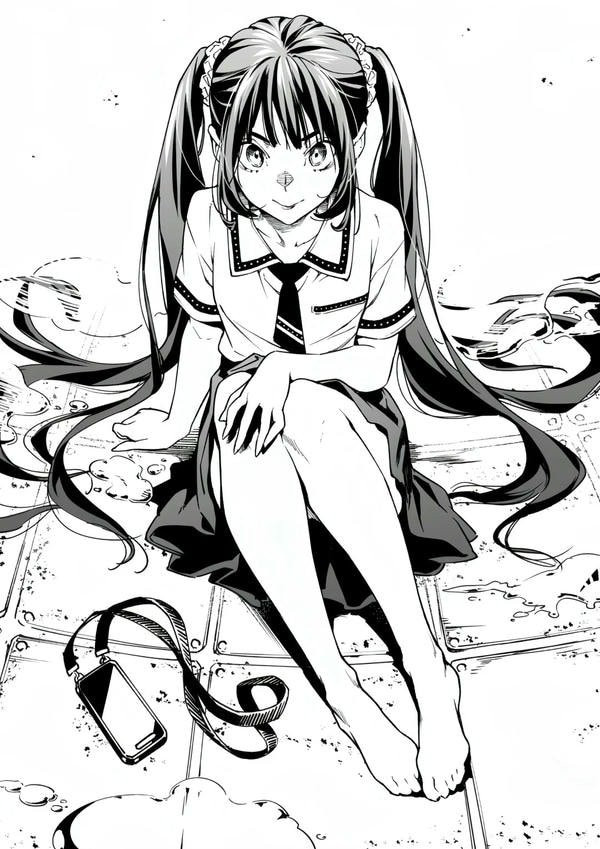 Hình ảnh anime nữ trắng đen nhìn thẳng vào người xem