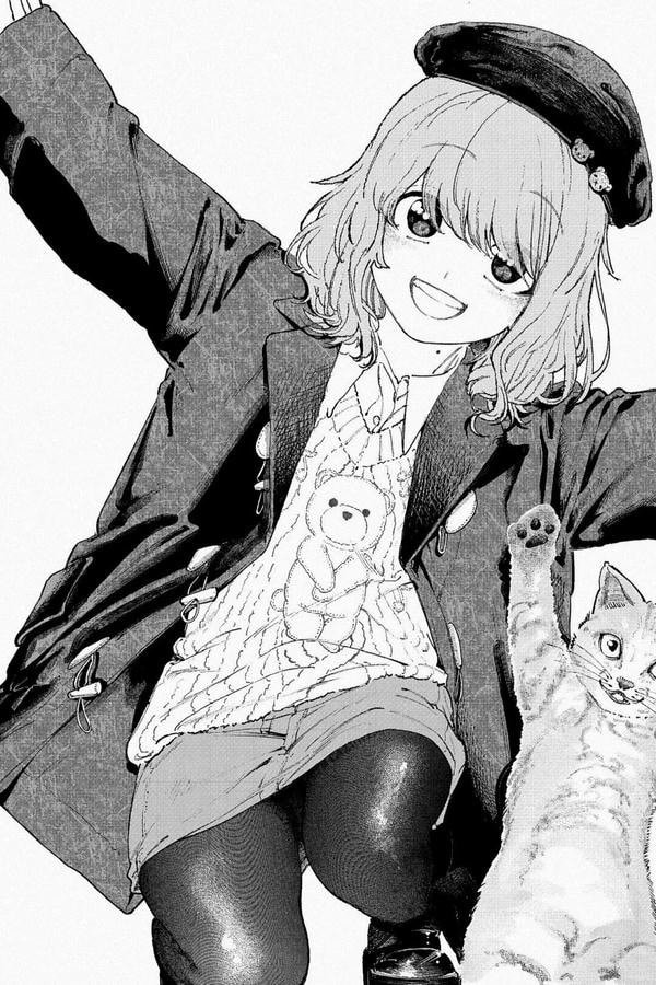 Hình ảnh anime nữ trắng đen với khuôn mặt che một phần