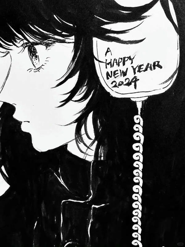 Hình ảnh anime nữ trắng đen với mái tóc ngắn cá tính